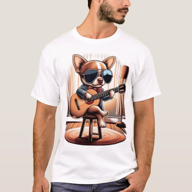Coola Chihuahua Spela Guitar T Shirt (Framsida)