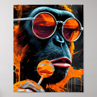 Coola Chimp with Lollipop - Urban Pop Art Poster