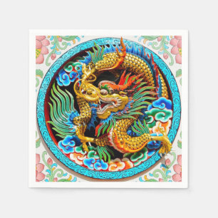 Coola chinese färglös drake i målarfärg på lotus b pappersservett