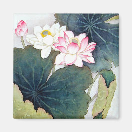 coola chinese lotus löv rosa blomsterflugkonst magnet