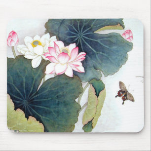 coola chinese lotus löv rosa butterfly art musmatta