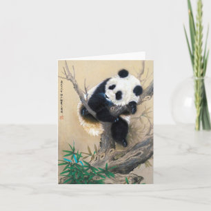 Coola chinese söt fluffy panda björn träd art kort