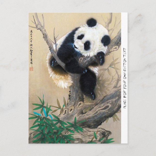Coola chinese söt fluffy panda björn träd art vykort (Framsida)
