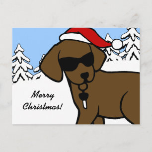 Coola Chocolate Lab Tecknad jul Snö Skogen Helg Vykort