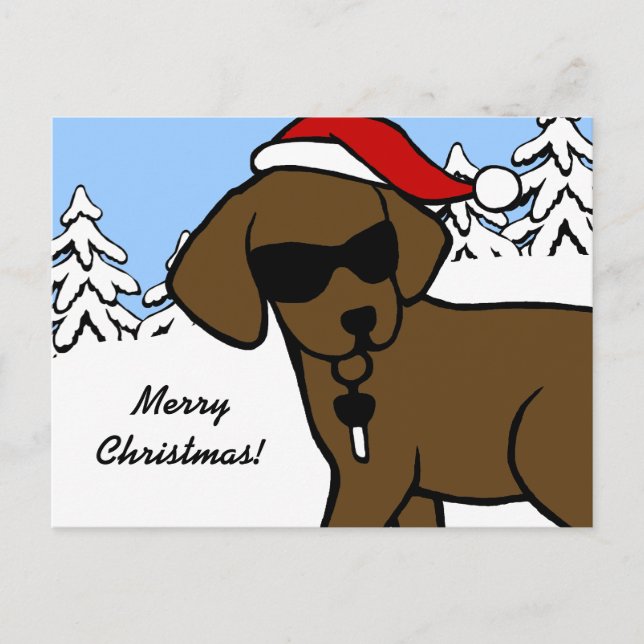 Coola Chocolate Lab Tecknad jul Snö Skogen Helg Vykort (Framsida)