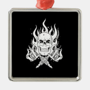 Coola Classic Elegant Black White Skull-tatuering Julgransprydnad Metall
