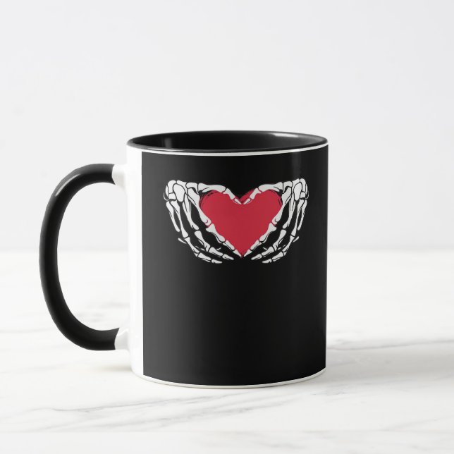 Coola Classic Funny Skeleton Händer Heart - Valent Mugg (Vänster)