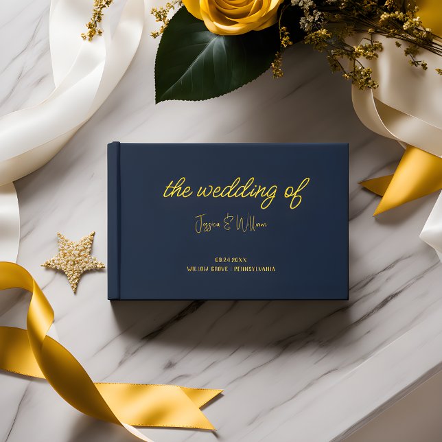 Coola Classic Navy Blue och Guld Bröllop Guest Bok (Skapare uppladdad)