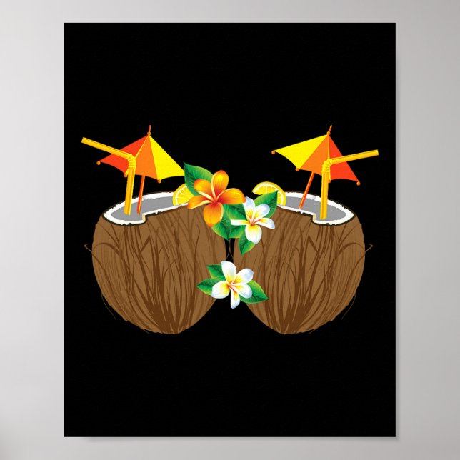 Coola Coconut Drinks Breast Funny Handflatan Träd  Poster (Framsidan)