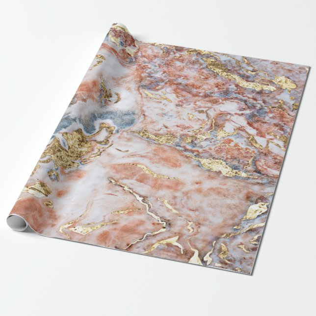 Coola Colorful Guld Marble Struktur Presentpapper (Utrullad)