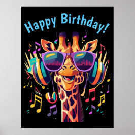 Coola Colorful Party Giraffe med hörlurar Poster