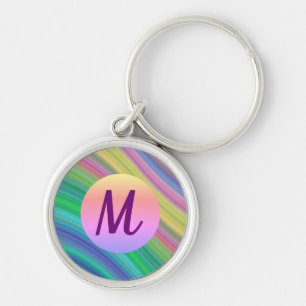 Coola Colorful Rainbow Vinkarare Monogram Rund Silverfärgad Nyckelring