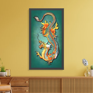 Coola Colorful Vintage Fantasy Fire Dragon Tattoo Canvastryck