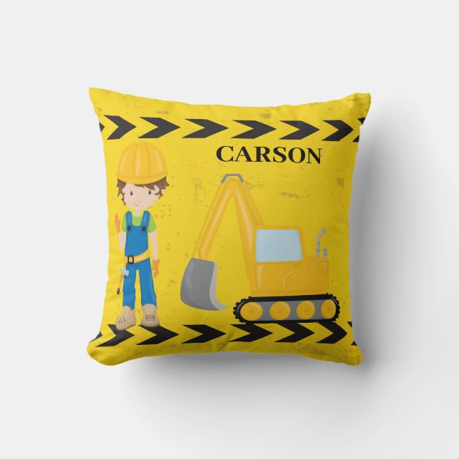 Coola Construction Excavator Anpassningsbar Kids R Kudde (Framsida)