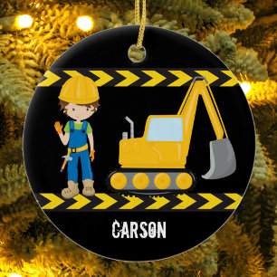 Coola Construction Fordon Boy Personlig Kids Julgransprydnad Keramik