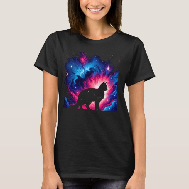 Coola Cosmic Cat Galaxy Graphic Space Art T Shirt (Framsida)
