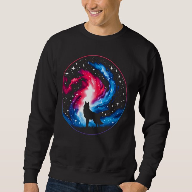Coola Cosmic Varg Galaxy Graphic Space Art Lång Ärmad Tröja (Framsida)
