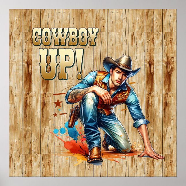 Coola cowboy Western faux wood Poster (Framsidan)