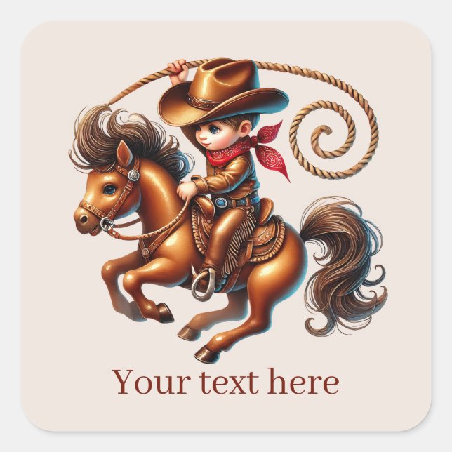 Coola Cowboytillägg Fyrkantigt Klistermärke (Framsida)