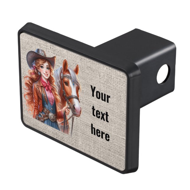 Coola cowgirl-häst lägga till text dragkroksskydd (Topp Höger)