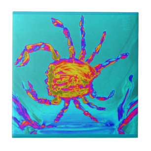 Coola Crab Seaside Art Blue Sea Kakelplatta