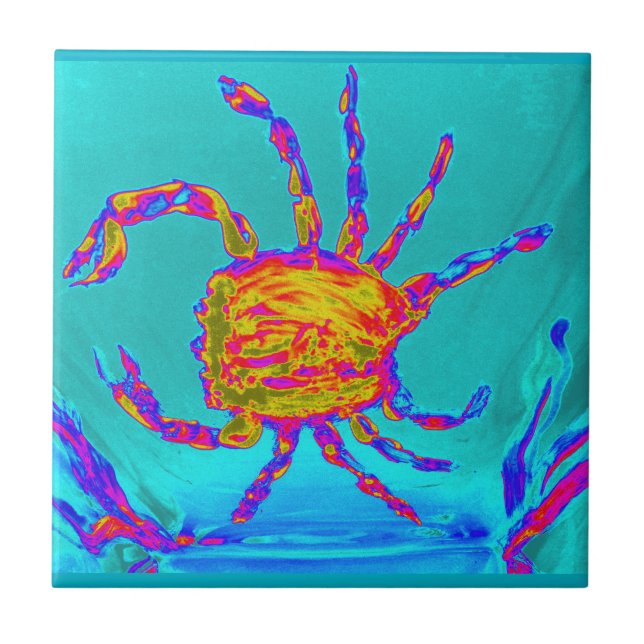 Coola Crab Seaside Art Blue Sea Kakelplatta (Framsidan)