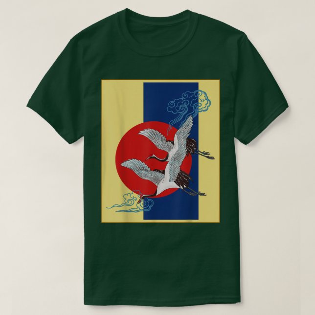 Coola Crane Bird Artwork, Dance of Cranes Japanska T Shirt (Design framsida)