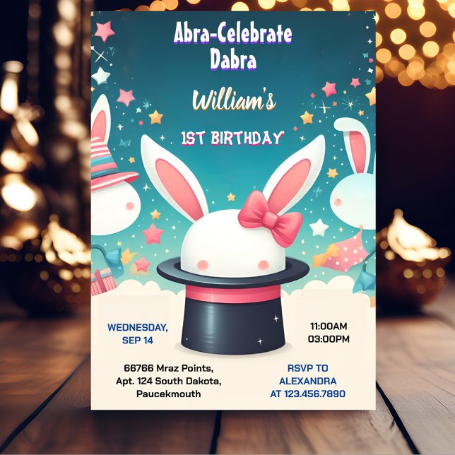 Coola Cute Bunny Tv Party Magic Show 1st Birthday Inbjudningar (Skapare uppladdad)