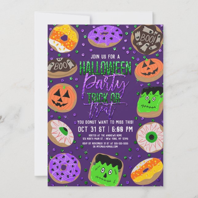 Coola Cute Glitter Confetti Donuts Halloween fest Inbjudningar (Framsida)