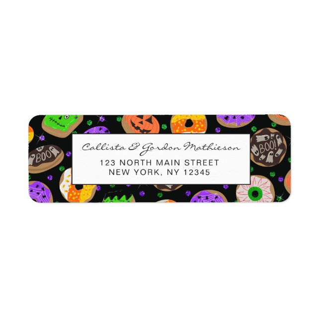 Coola Cute Glitter Confetti Donuts Halloween Returadress Etikett (Framsidan)