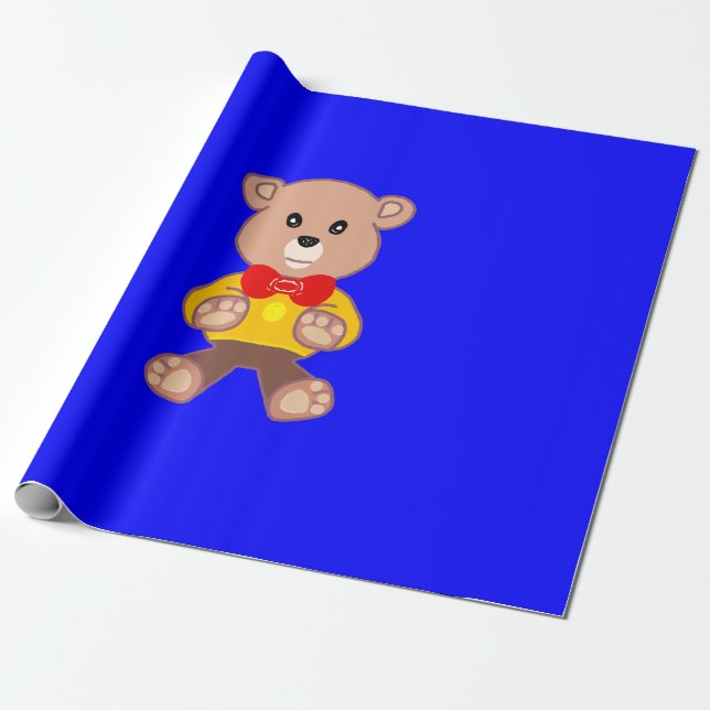 Coola Cute Little Bowtie Nalle på Blue Presentpapper (Utrullad)