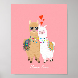 Coola Cute Llama Couple i kärlek Poster