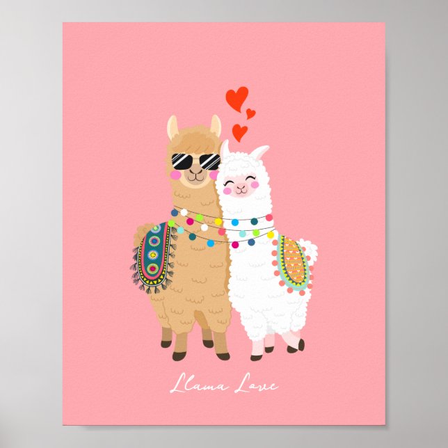 Coola Cute Llama Couple i kärlek Poster (Framsidan)