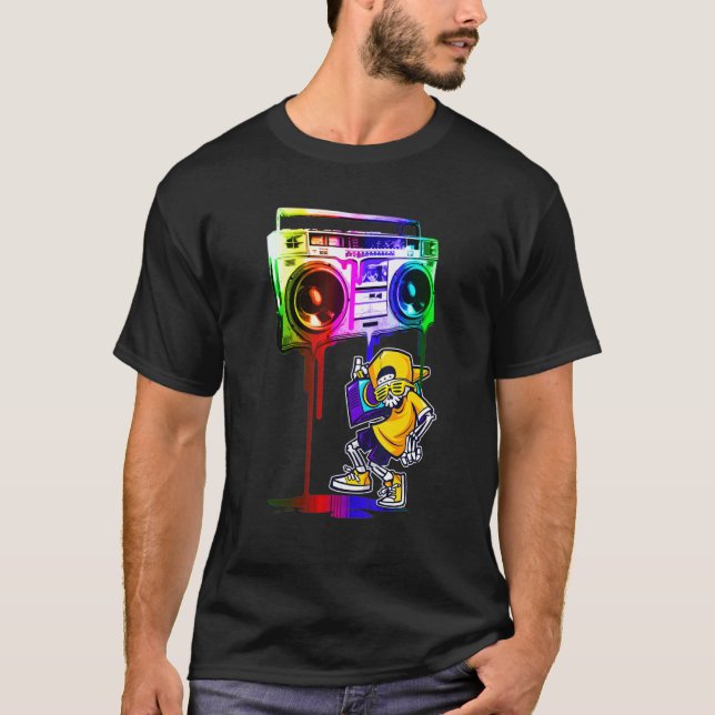 Coola Cute Music Skull Boombox Funny T Shirt (Framsida)