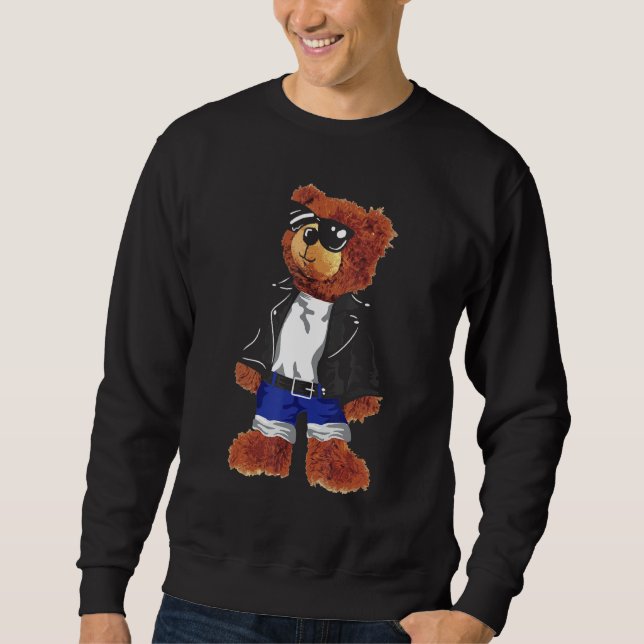 Coola Cute Nalle med solglasögon, läderstöt Lång Ärmad Tröja (Framsida)