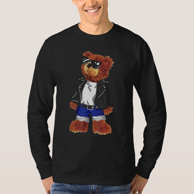 Coola Cute Nalle med solglasögon, läderstöt T Shirt (Framsida)
