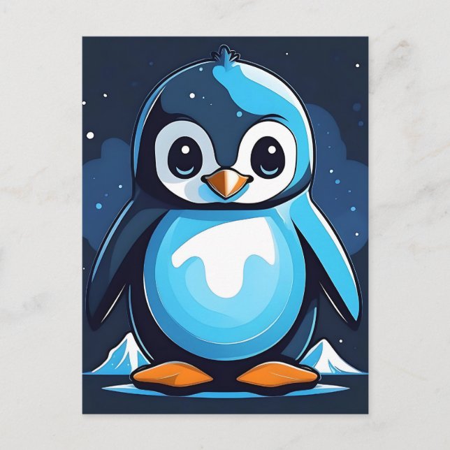Coola Cute Penguin Blue Vykort (Framsida)