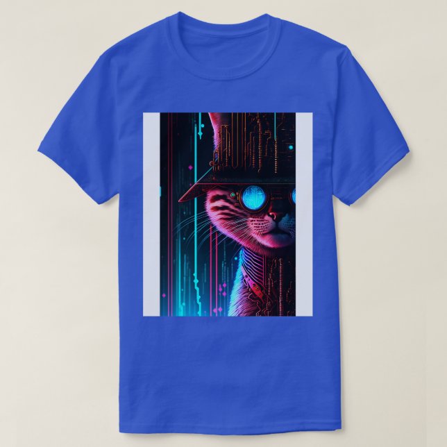Coola Cyberpunk Steampunk Cat Detektiv T Shirt (Design framsida)