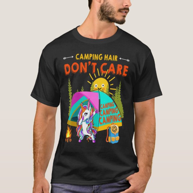 Coola Dabbing Enhörnings Camping Hår Spelar Ingen  T Shirt (Framsida)