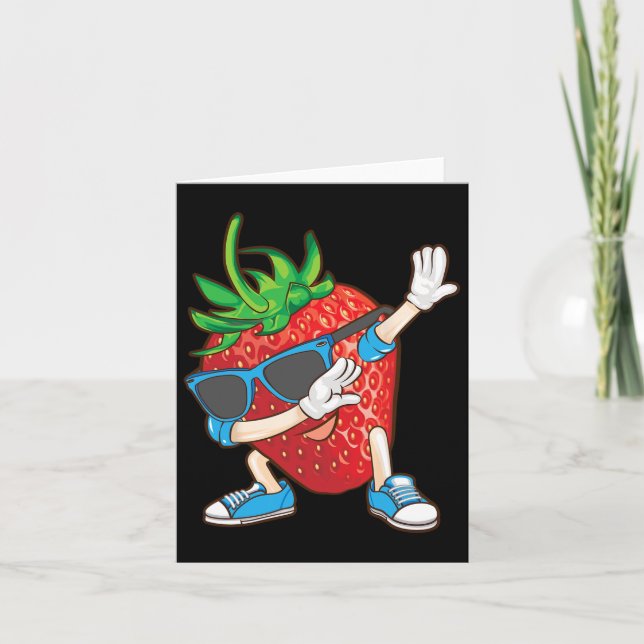 Coola Dabbing Strawberry Funny Kärlek Dancer Sweet Kort (Framsida)
