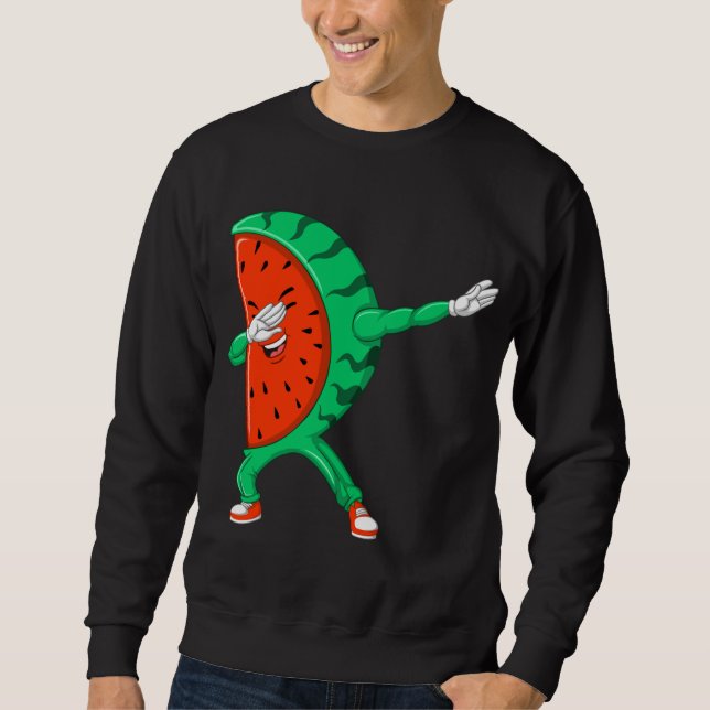 Coola Dabbing Watermelon Funny Fruit Dancing Athle Lång Ärmad Tröja (Framsida)