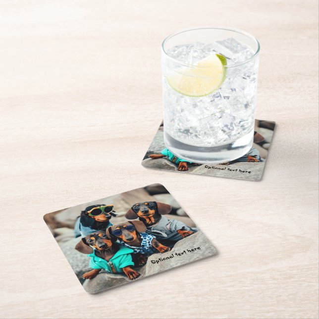 Coola Dachshund Gang Drink Coasters Underlägg Papper Kvadrat (Insitu)