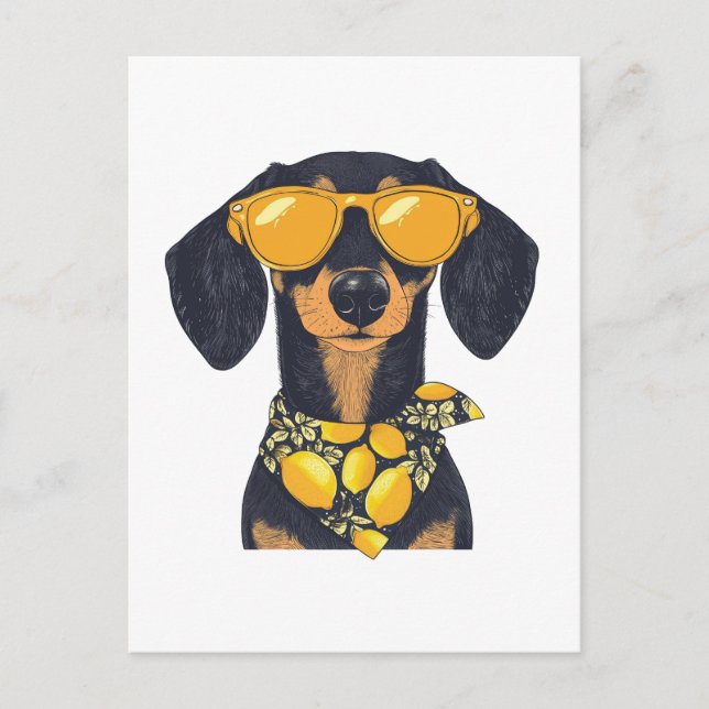 Coola Dachshund Hund Sunglasses Lemons Vykort (Framsida)
