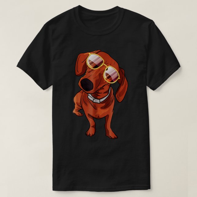 Coola Dachshund Hund Wearing Sunglass T Shirt (Design framsida)
