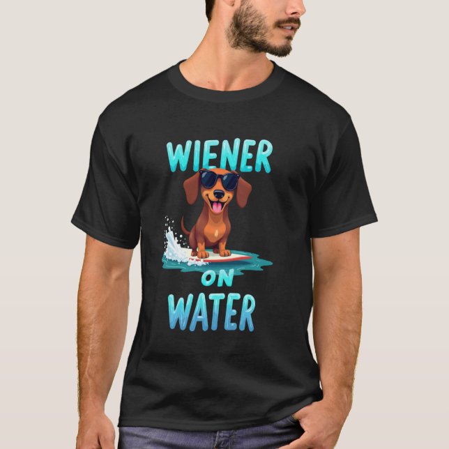 Coola Dachshund Surfande Hund T Shirt (Framsida)