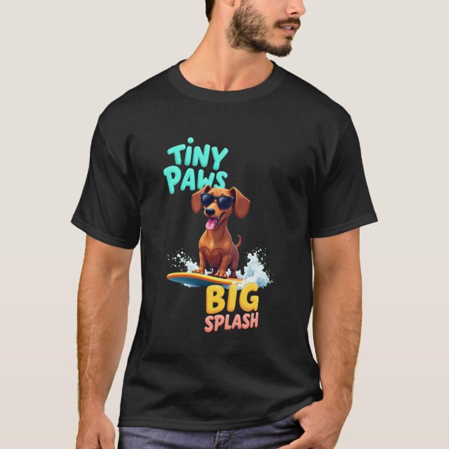 Coola Dachshund Surfande Hund T Shirt (Framsida)