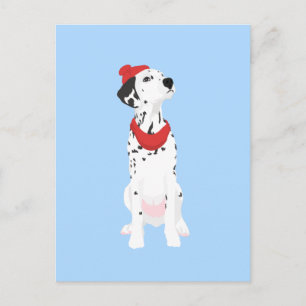 Coola Dalmatien med Red Winter Hat och Shawl Vykort