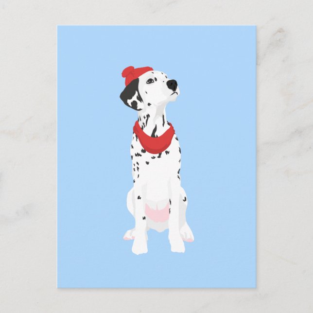 Coola Dalmatien med Red Winter Hat och Shawl Vykort (Framsida)