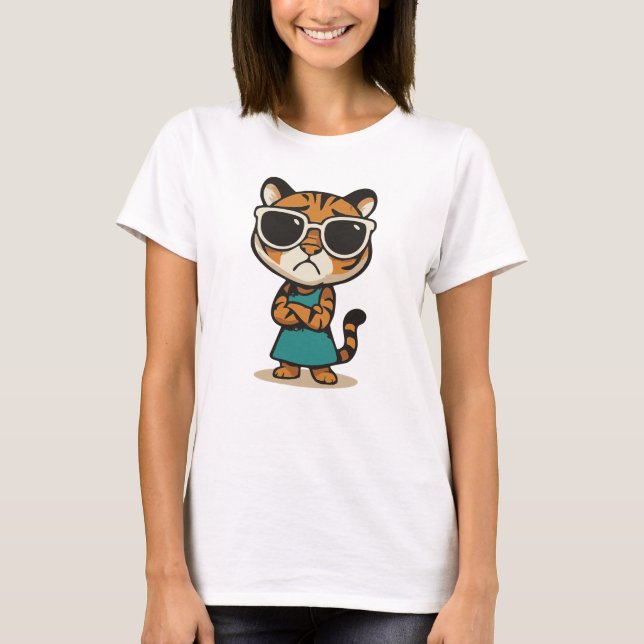 Coola Dam Tiger med Shades T-Shirt (Framsida)