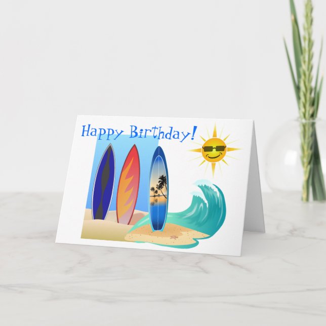 Coola Day at the Beach Surfing Surfboard Birthday Kort (Framsida)